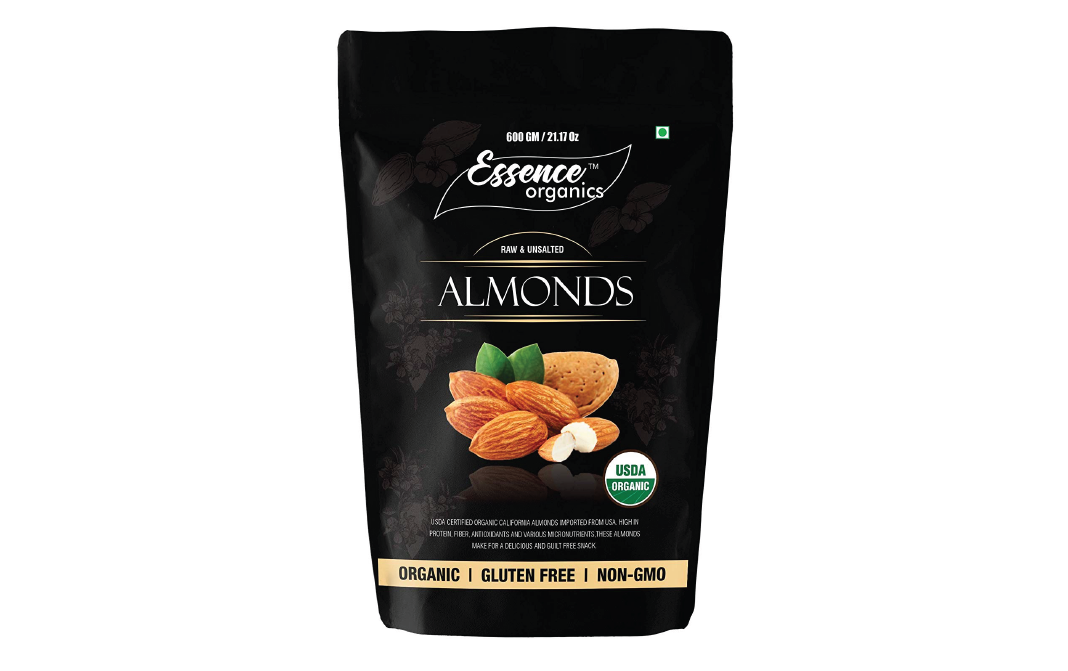 Essence Organics Raw & Unsalted Almonds    Pack  600 grams